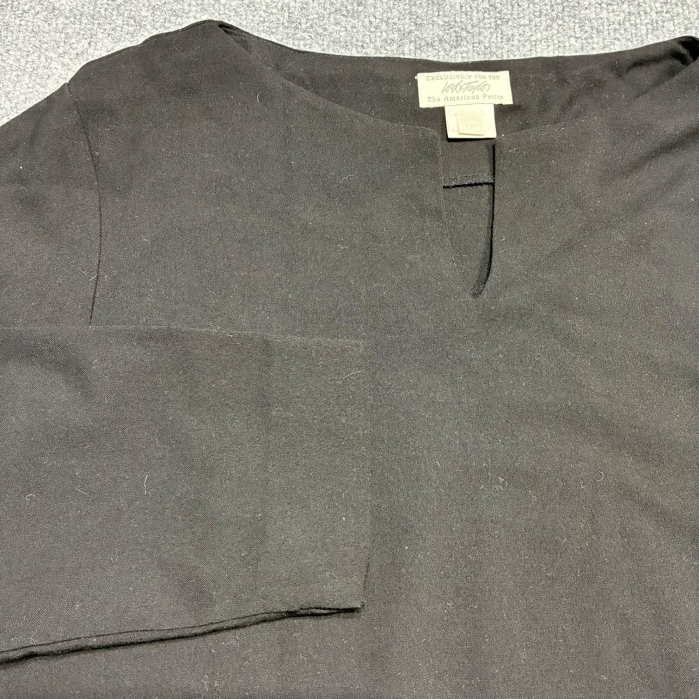 Lord & Taylor American Petite Women's 12P‎ Black Long Sleeve Notch Neck Blouse